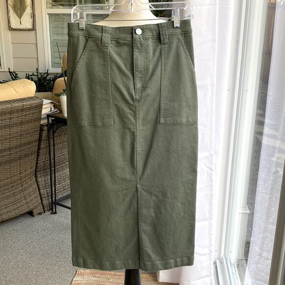 Loft Army Green Khaki Maxi Style Pencil Skirt Size 2 - Picture 1 of 8